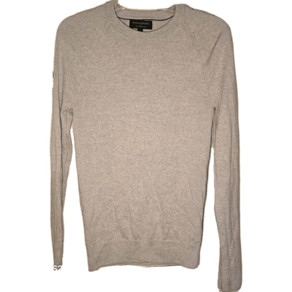 Banana Republic Men's 100% Merino Wool Light Gray Crew Neck‎ Pullover Size XS